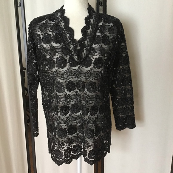 Ethereal Luxurious Naga Milo Black Lace Beaded Blouse Size Small - Picture 2 of 8